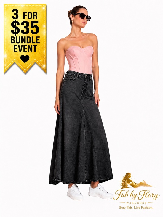 Elan Dresses & Skirts - Elan ✨ Stylish Charcoal Faux Denim Maxi Skirt